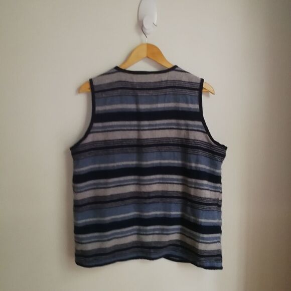 VINTAGE Blue & Grey Stripes Boiled Wool Western Sleeveless Vest Size Medium - Picture 11 of 11